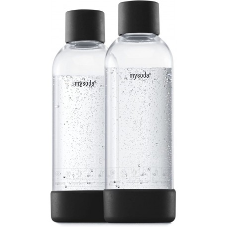 Mysoda Bottiglie di plastica riutilizzabili, 2 x 1 l, Quick-Connect, senza BPA, colore nero